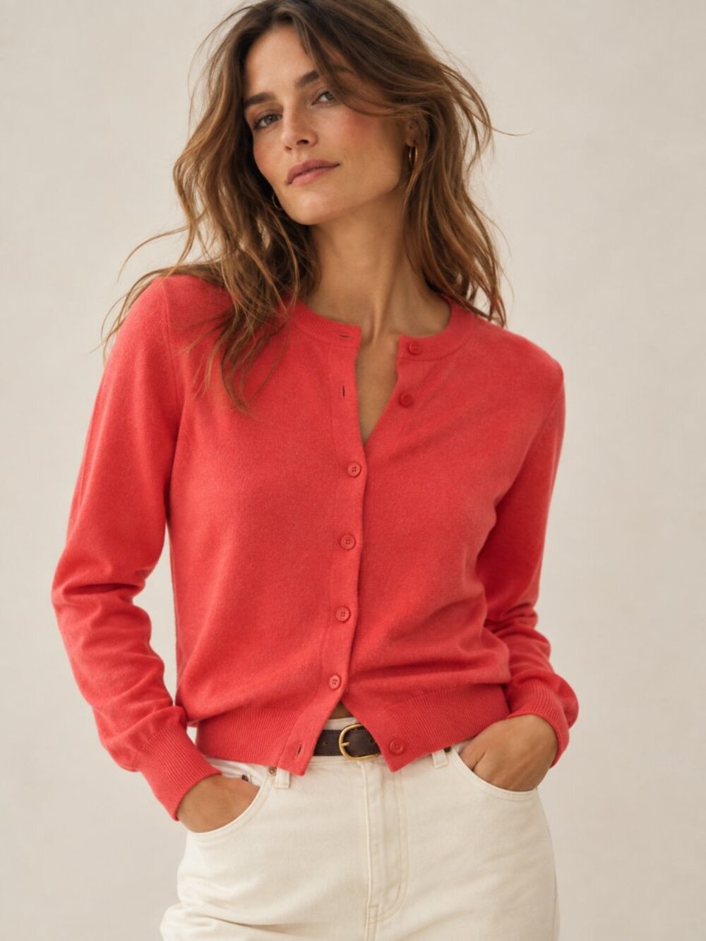 J.Crew Coral 100% Cotton Classic Crewneck Button Cardigan Small